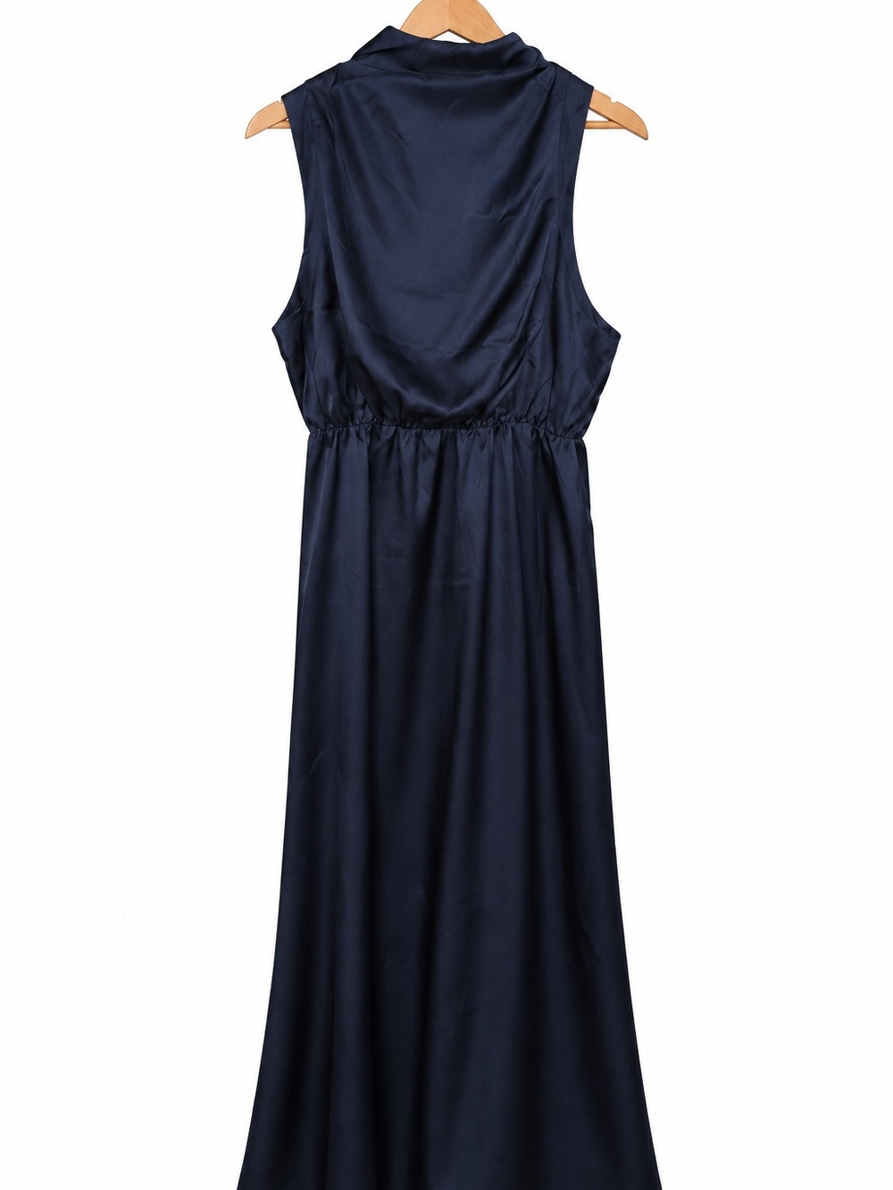 Sleeveless Navy Satin Maxi Dress